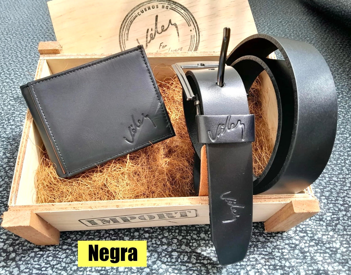 🎁 Dúo Exclusivo Billetera + Correa en Cuero con Caja de Regalo en Madera