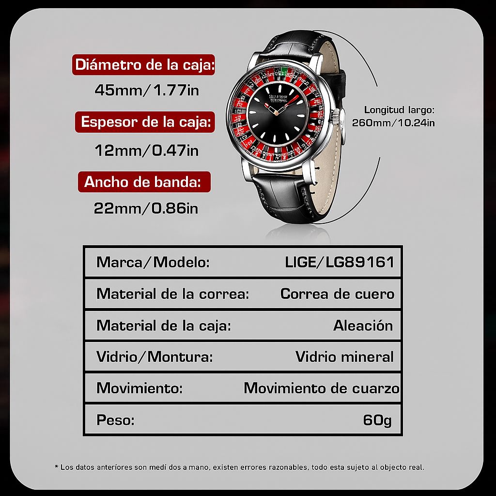 Reloj Lige Casino Estilo Inspirado en Jacob - Incluye estuche